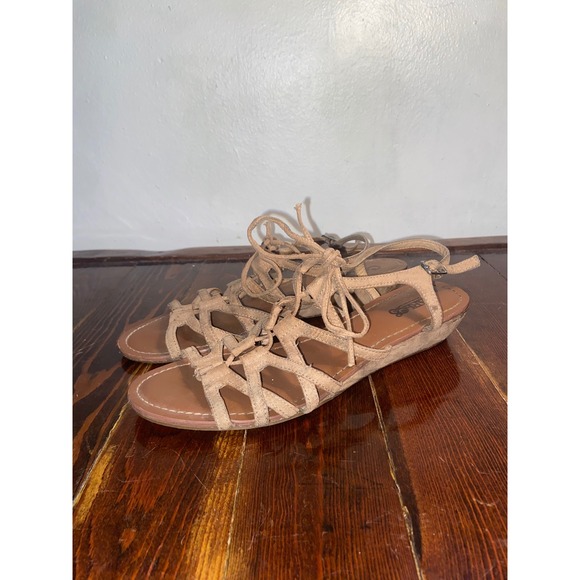 Carlos by Carlos Santana Shoes - Carlos by Carlos Santana Tan Strappy Lace Up Gladiator Wedge Sandal Boho Y2K 8.5